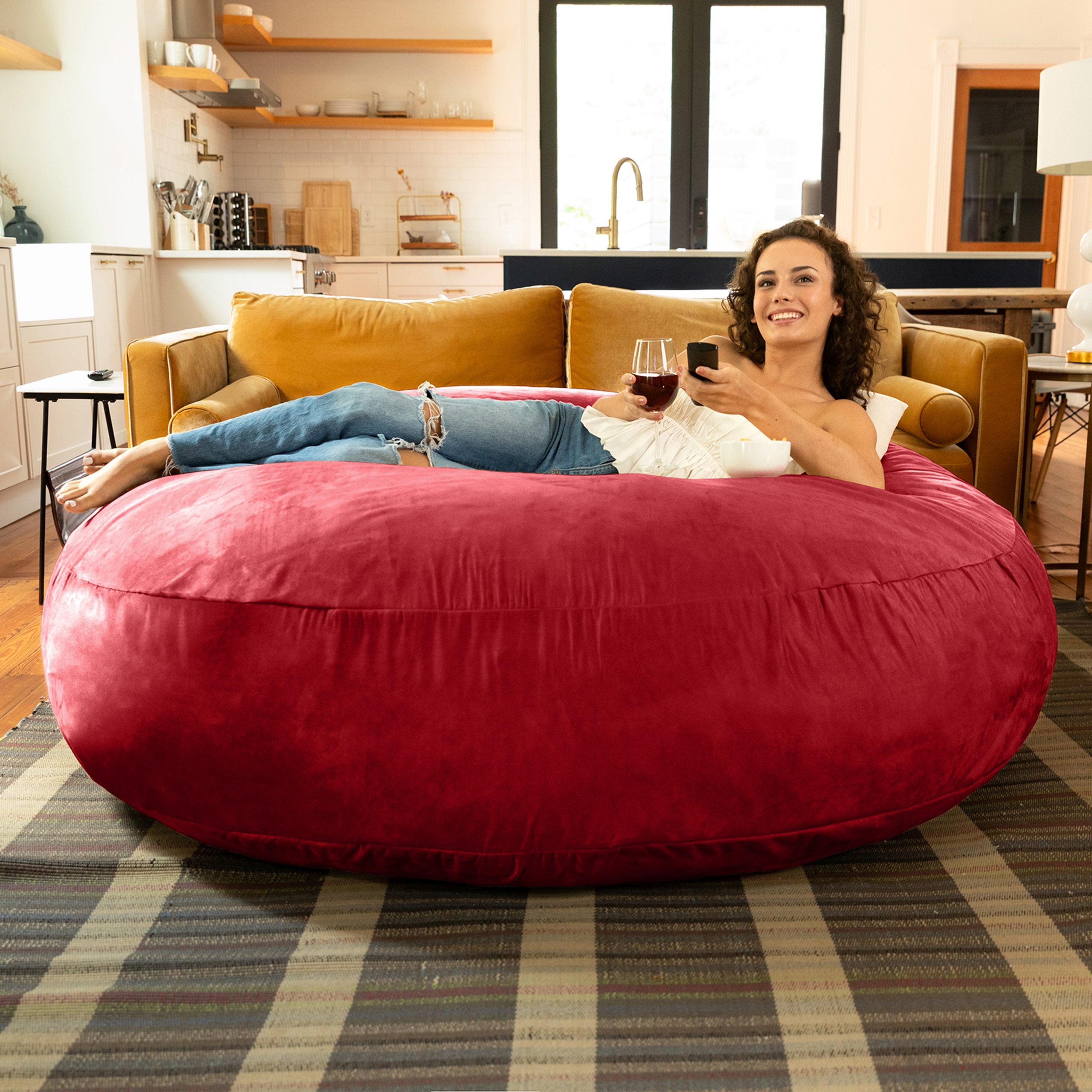 72" Cinnabar Microsuede Bean Bag Chair - Image 6