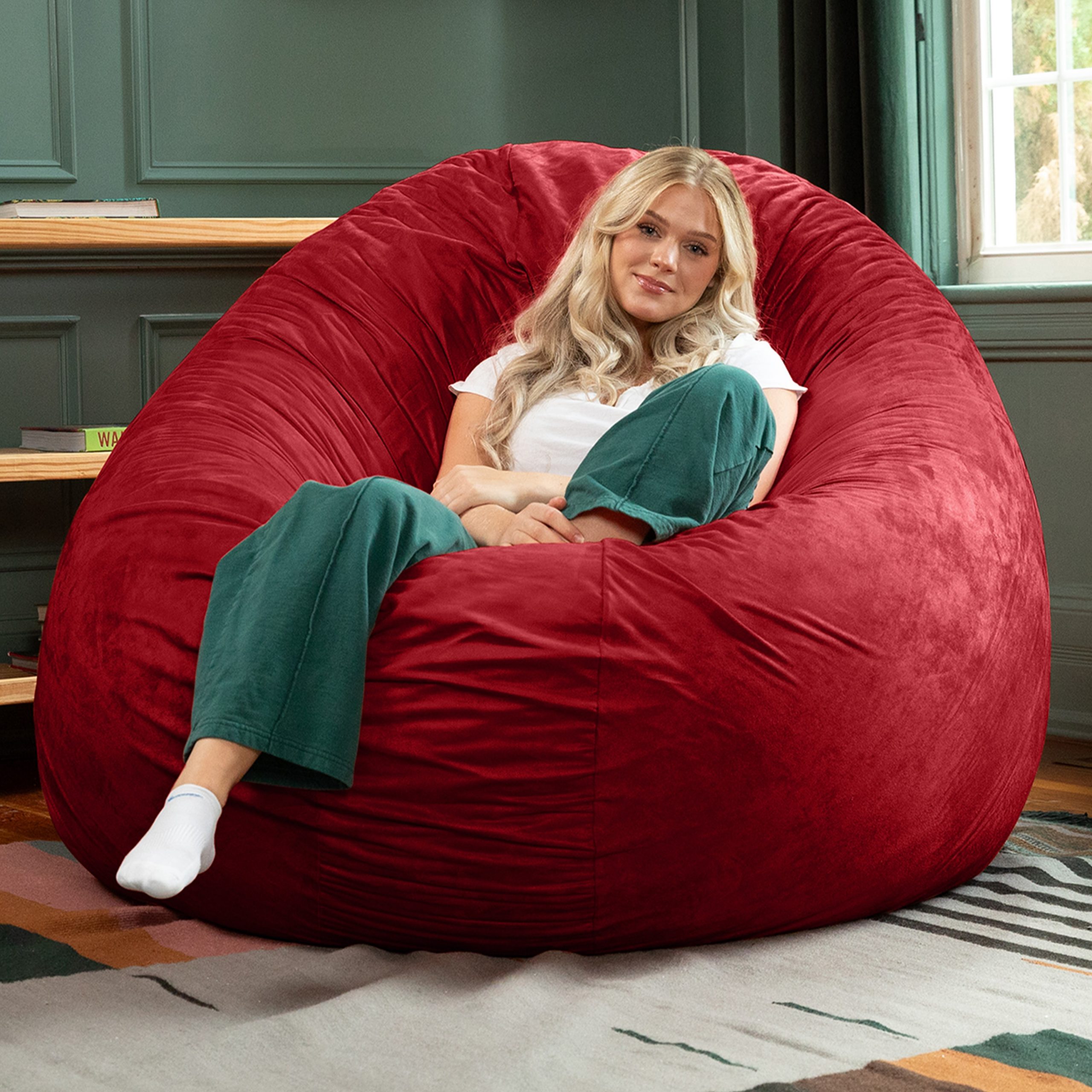 72" Cinnabar Microsuede Bean Bag Chair - Image 5