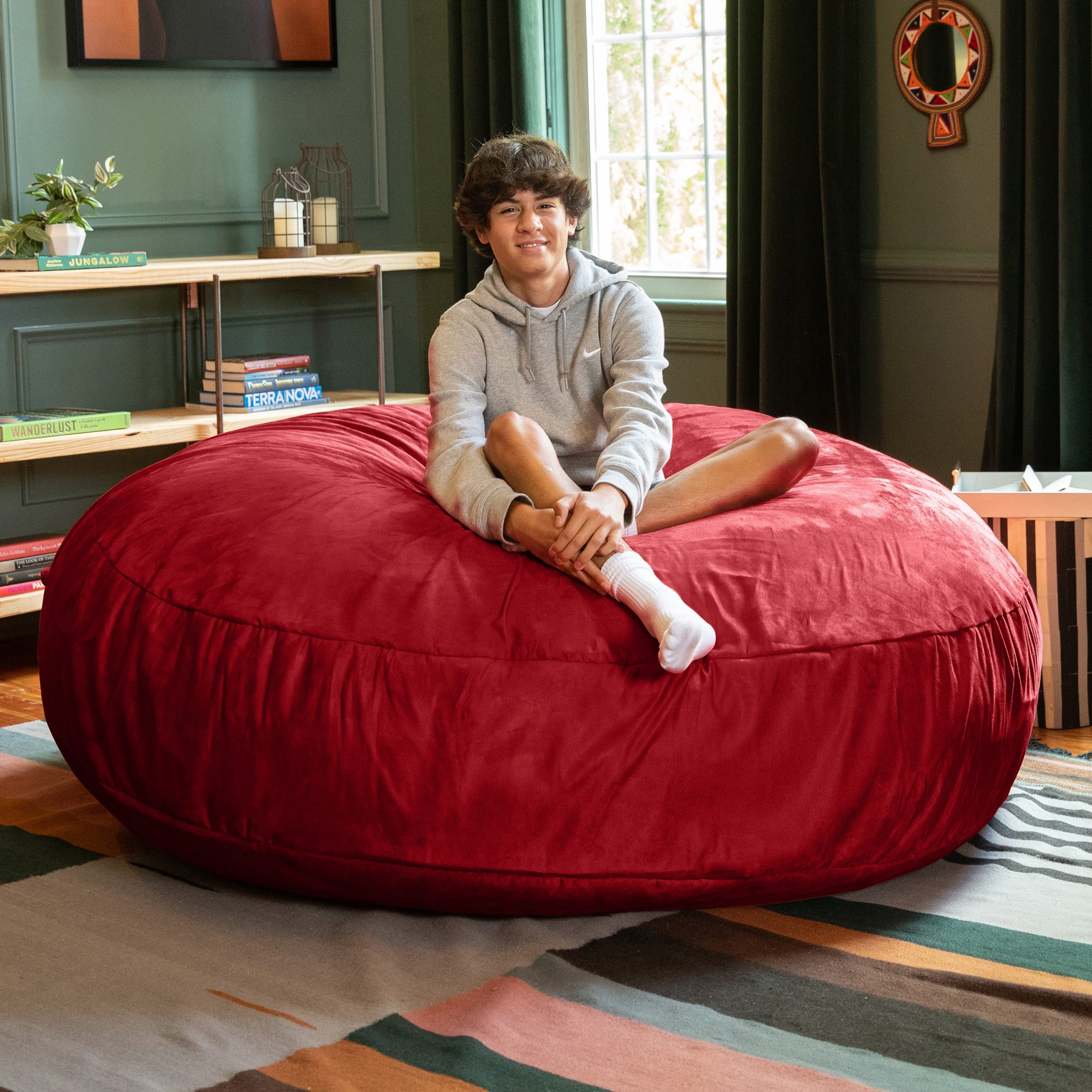 72" Cinnabar Microsuede Bean Bag Chair - Image 10