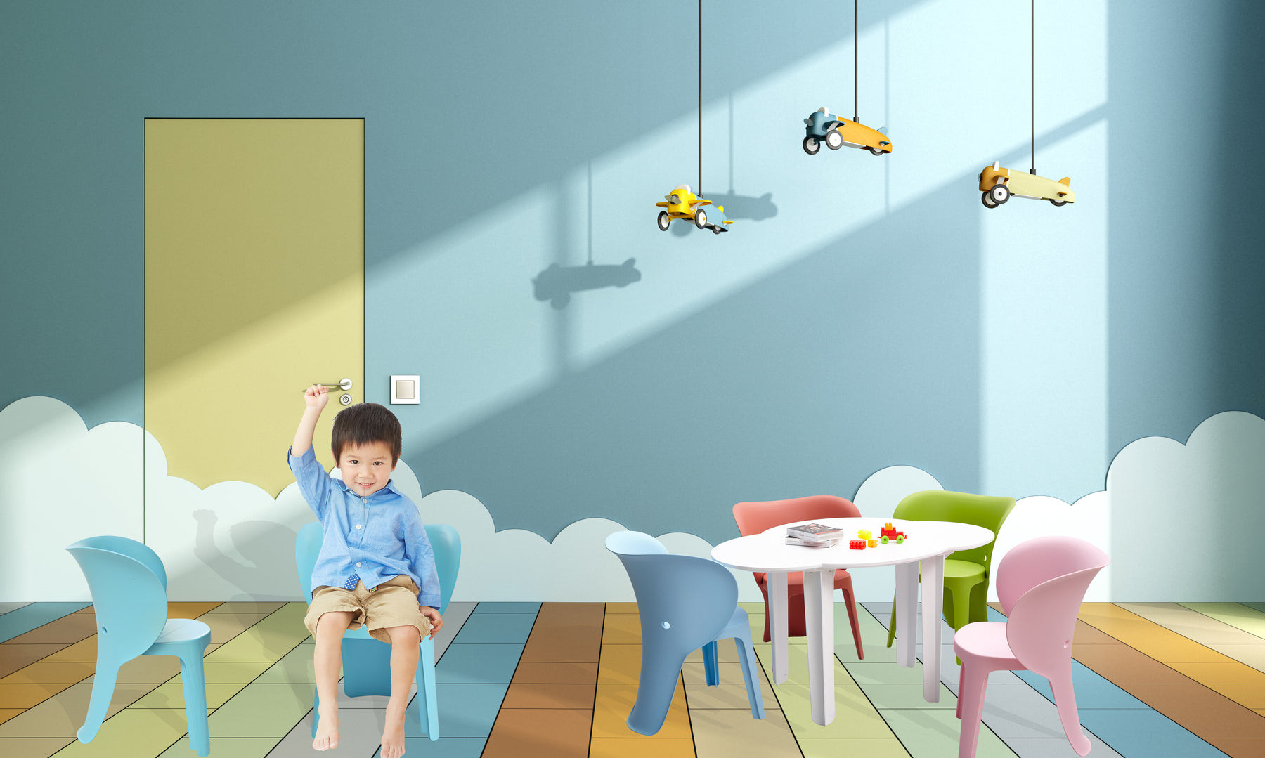 Set Of Four Blue Heavy Duty Plastic Juvenile Chairs - Image 7