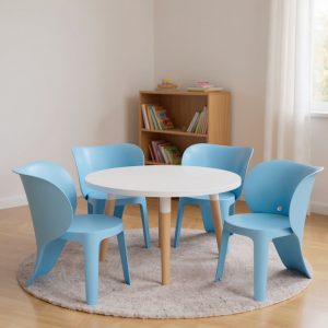 Set Of Four Blue Heavy Duty Plastic Juvenile Chairs