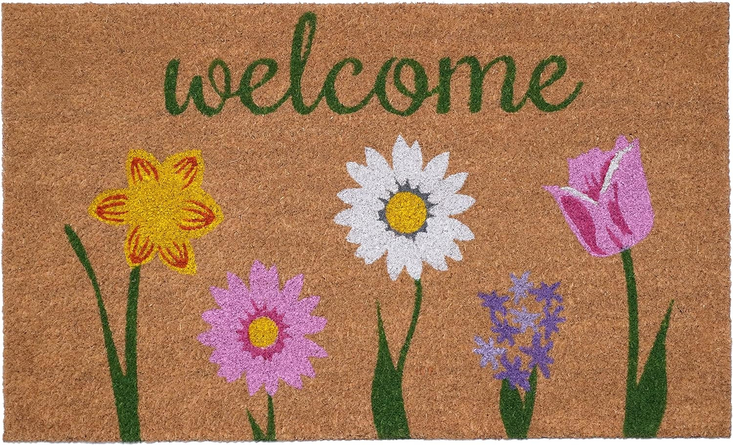 17" X 29" Natural Pink and Green Coir Floral Welcome Outdoor Door Mat - Image 2