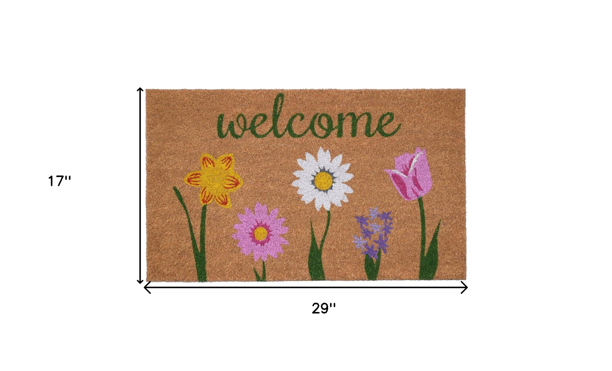 17" X 29" Natural Pink and Green Coir Floral Welcome Outdoor Door Mat - Image 3