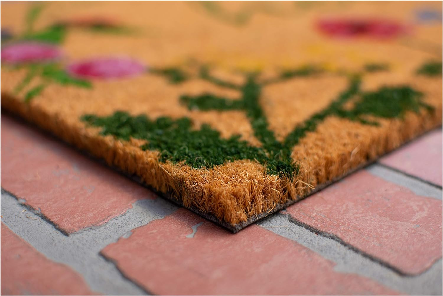 24" X 36" Natural and Green Coir Floral Hello Outdoor Door Mat - Image 6