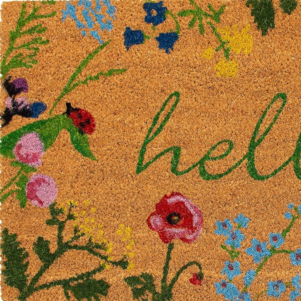 24" X 36" Natural and Green Coir Floral Hello Outdoor Door Mat - Image 7