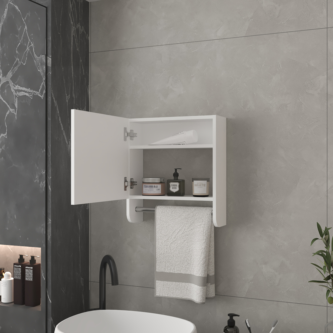 18" White Wood, Metal Floating Bathroom Vanity - Image 9