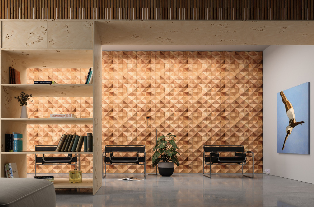 Brown 3D Embossed Diamond Teak Reclaimed Wood Decorative Wall Panels - Image 7