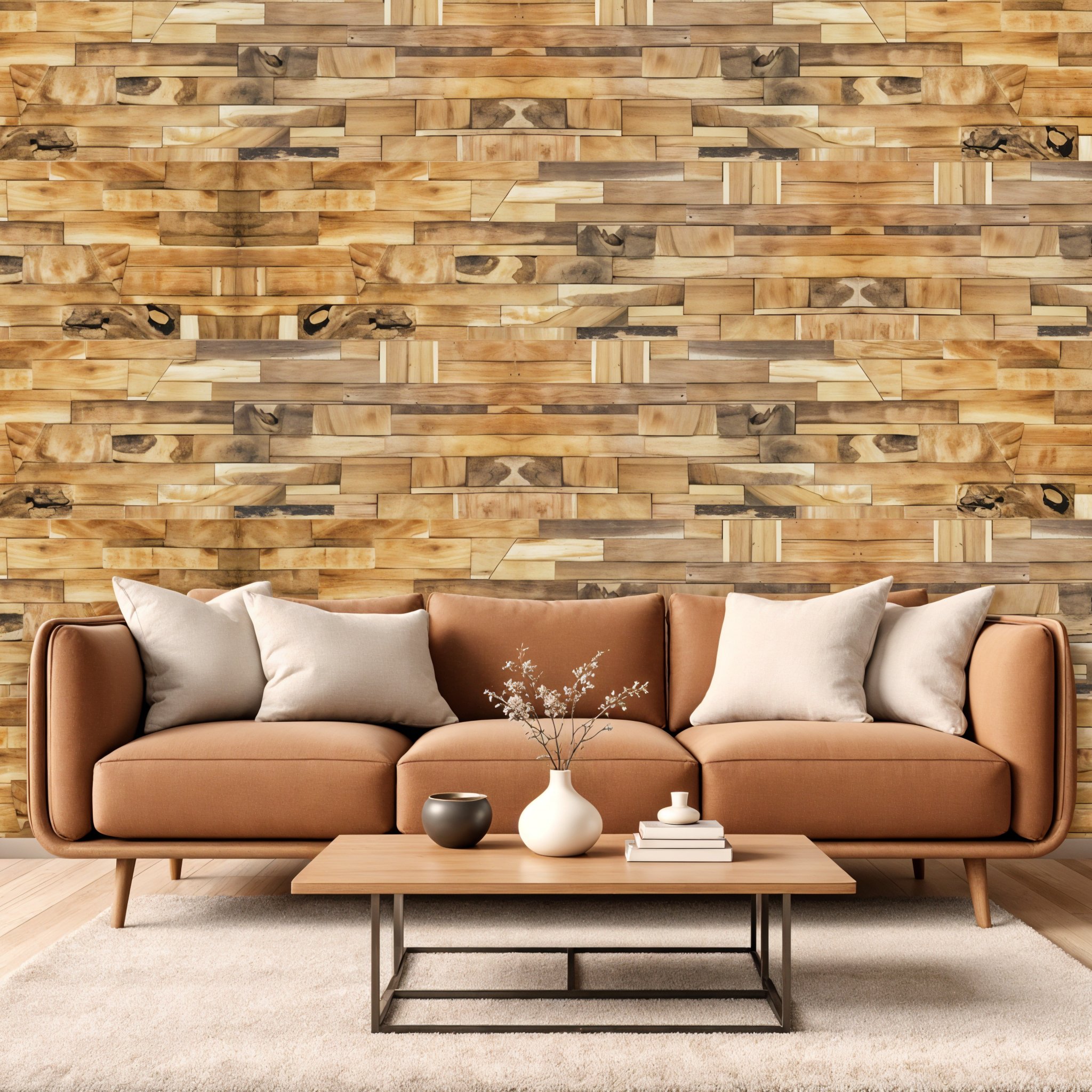 Brown 3D Embossed Abstract Teak Reclaimed Wood Decorative Wall Panels - Image 3