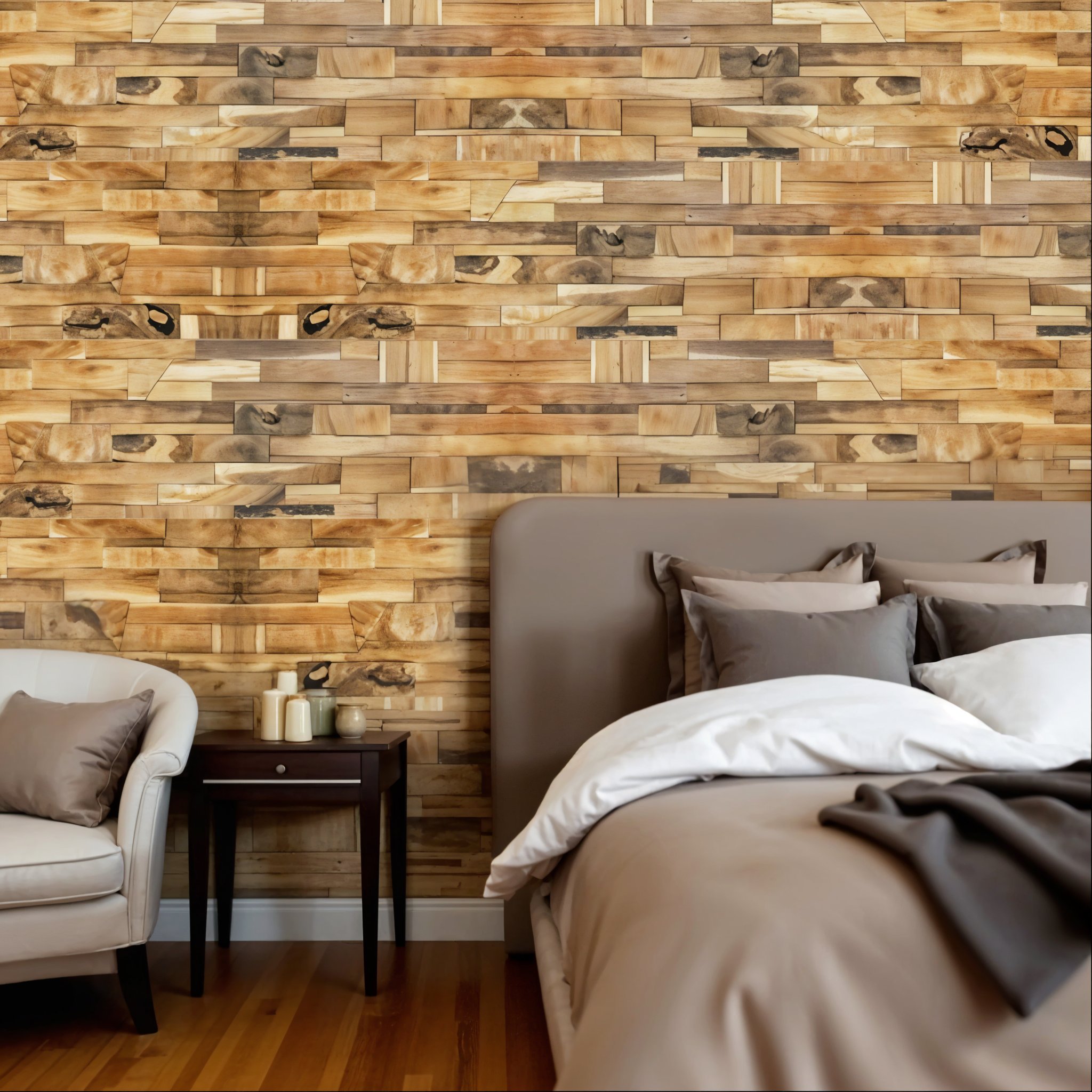 Brown 3D Embossed Abstract Teak Reclaimed Wood Decorative Wall Panels - Image 2