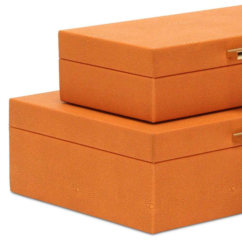 Set Of Two Orange Faux Shagreen Jewelry Boxes With Decorative Hardware - Image 11