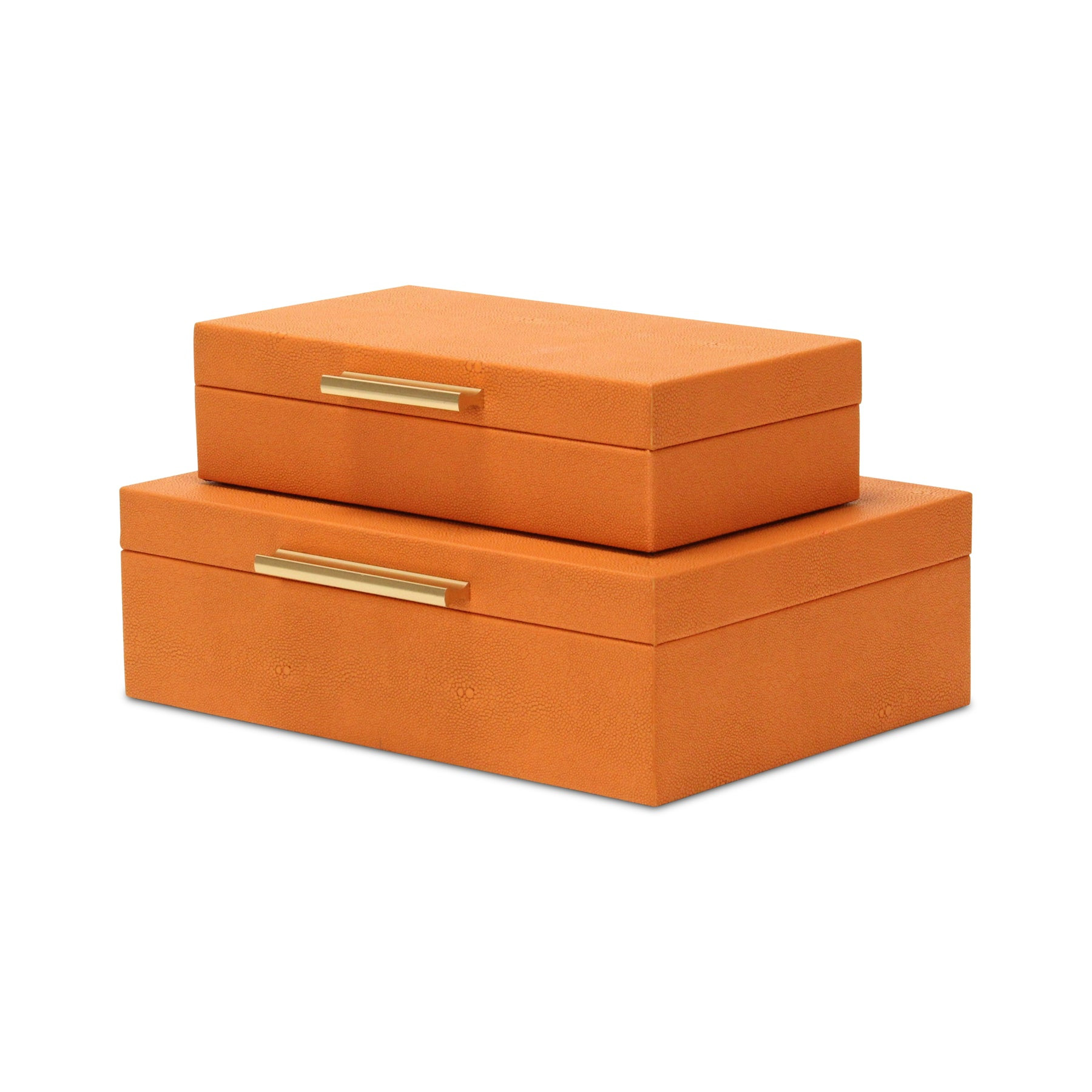 Set Of Two Orange Faux Shagreen Jewelry Boxes With Decorative Hardware - Image 4