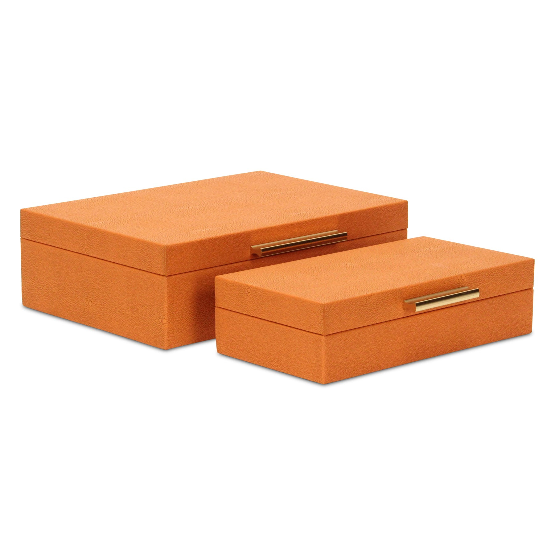 Set Of Two Orange Faux Shagreen Jewelry Boxes With Decorative Hardware - Image 7
