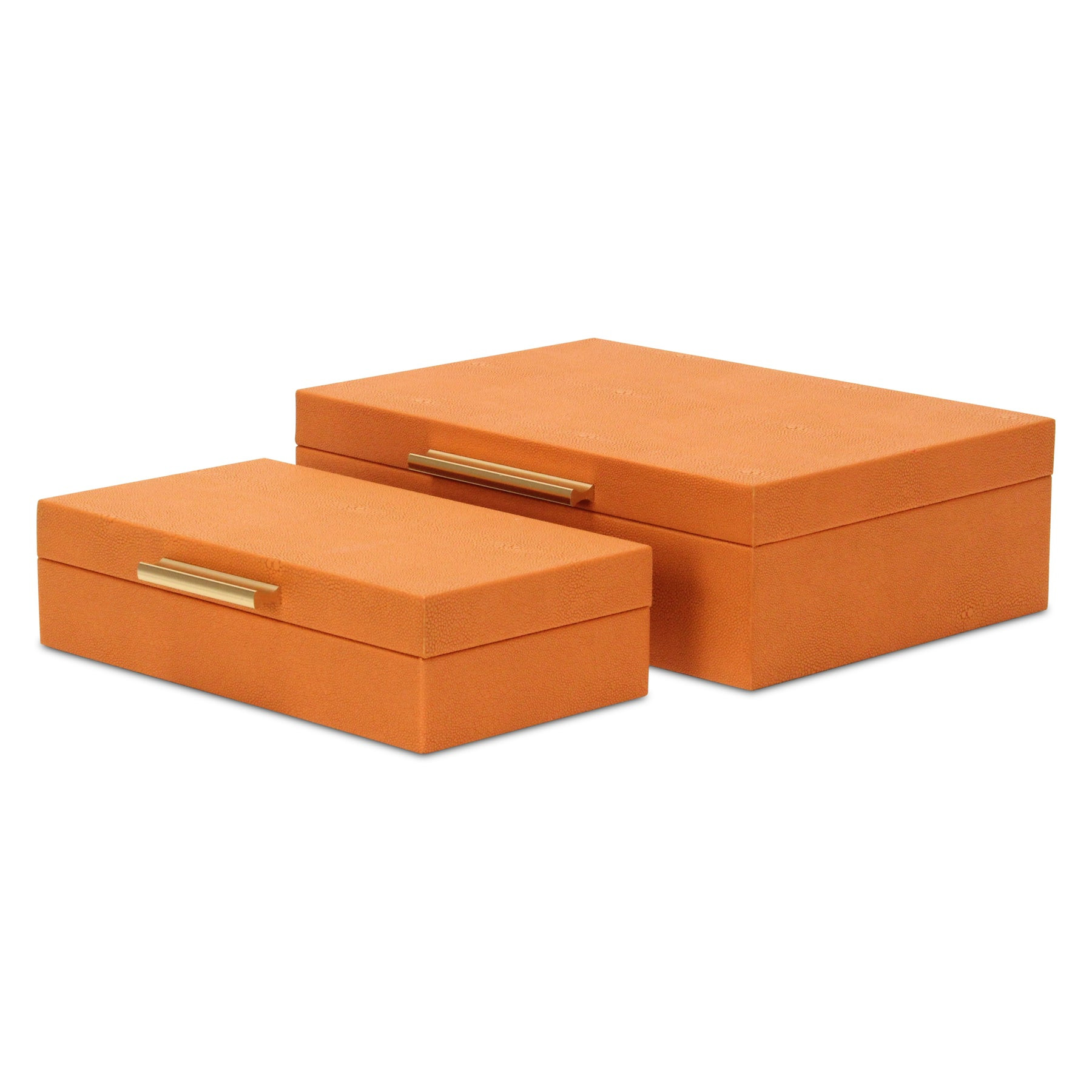 Set Of Two Orange Faux Shagreen Jewelry Boxes With Decorative Hardware - Image 8