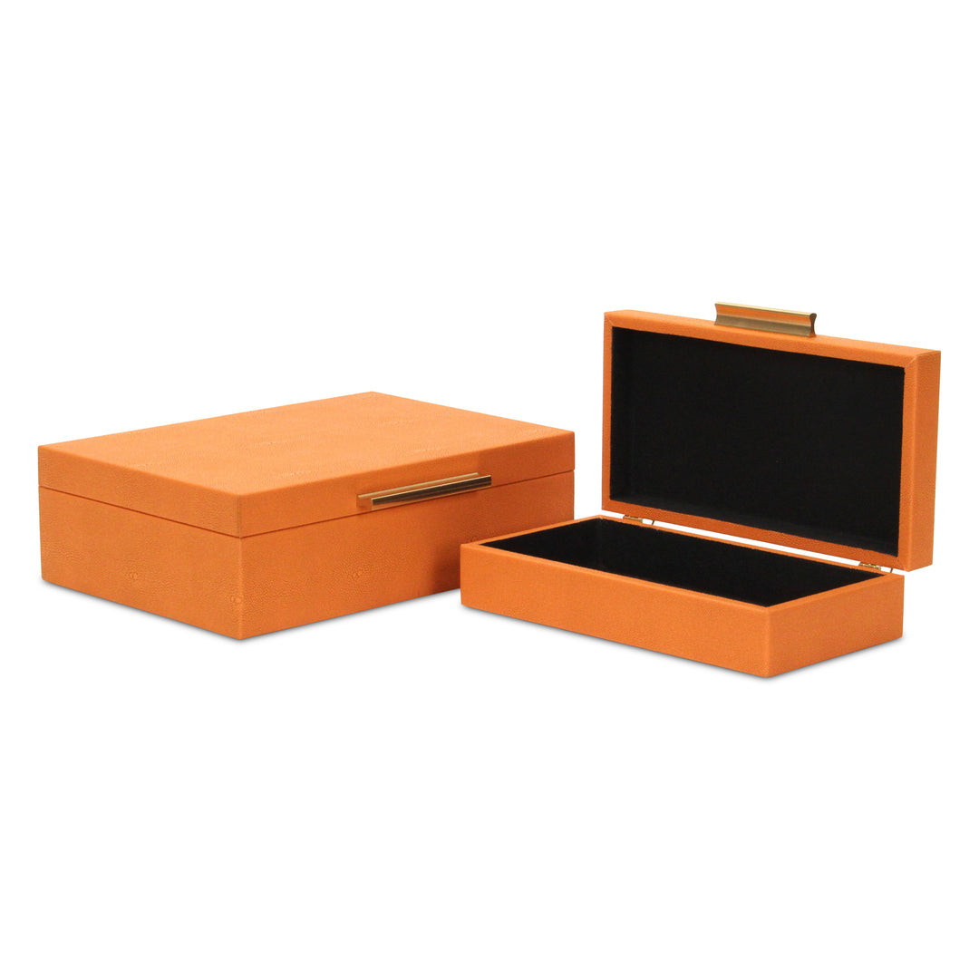 Set Of Two Orange Faux Shagreen Jewelry Boxes With Decorative Hardware - Image 9