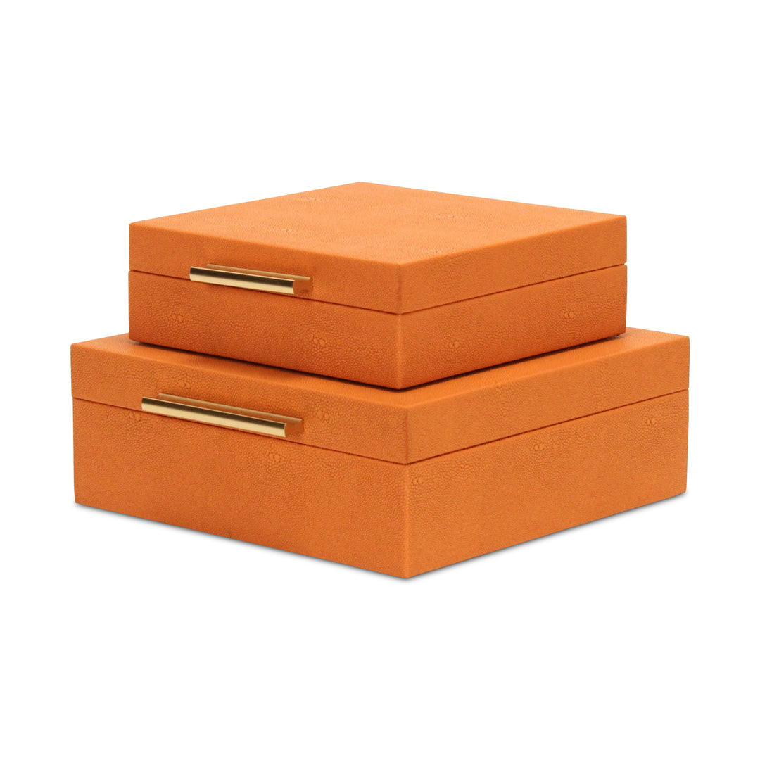 Set Of Two Orange Faux Shagreen Jewelry Boxes With Decorative Hardware - Image 7