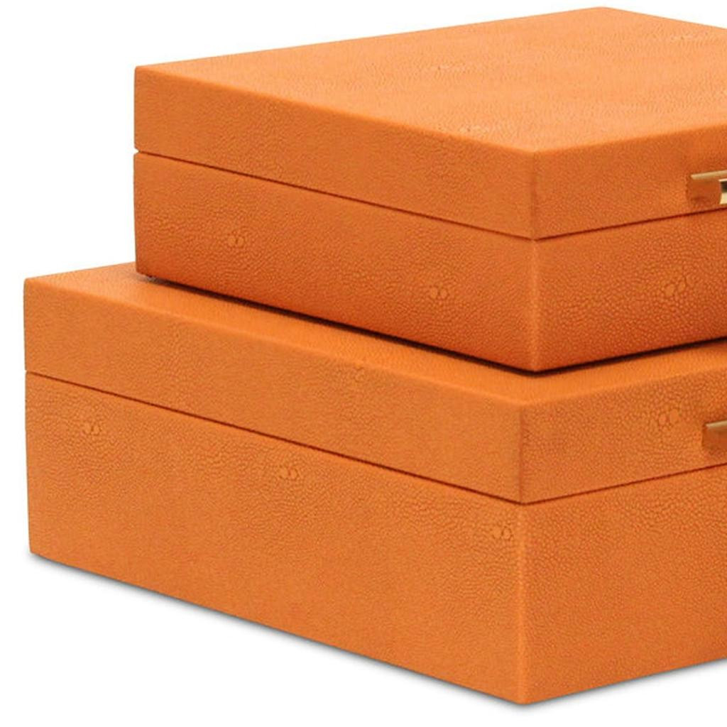 Set Of Two Orange Faux Shagreen Jewelry Boxes With Decorative Hardware - Image 11
