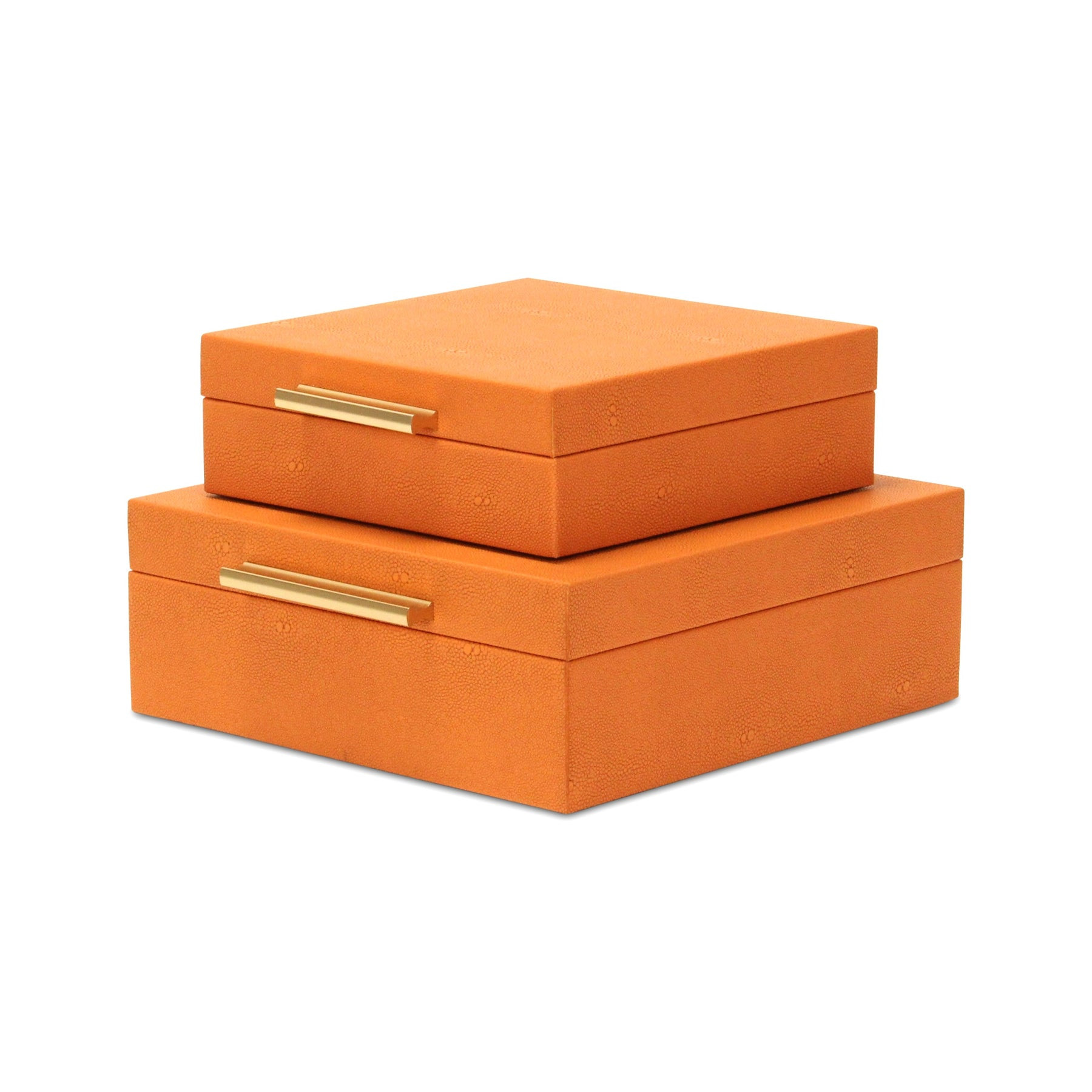 Set Of Two Orange Faux Shagreen Jewelry Boxes With Decorative Hardware - Image 4