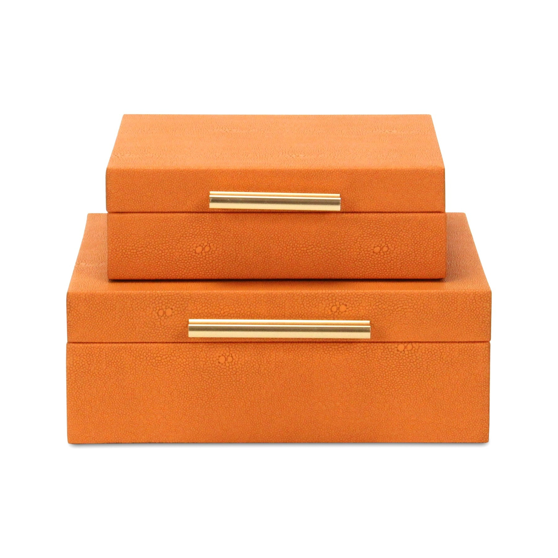 Set Of Two Orange Faux Shagreen Jewelry Boxes With Decorative Hardware - Image 5