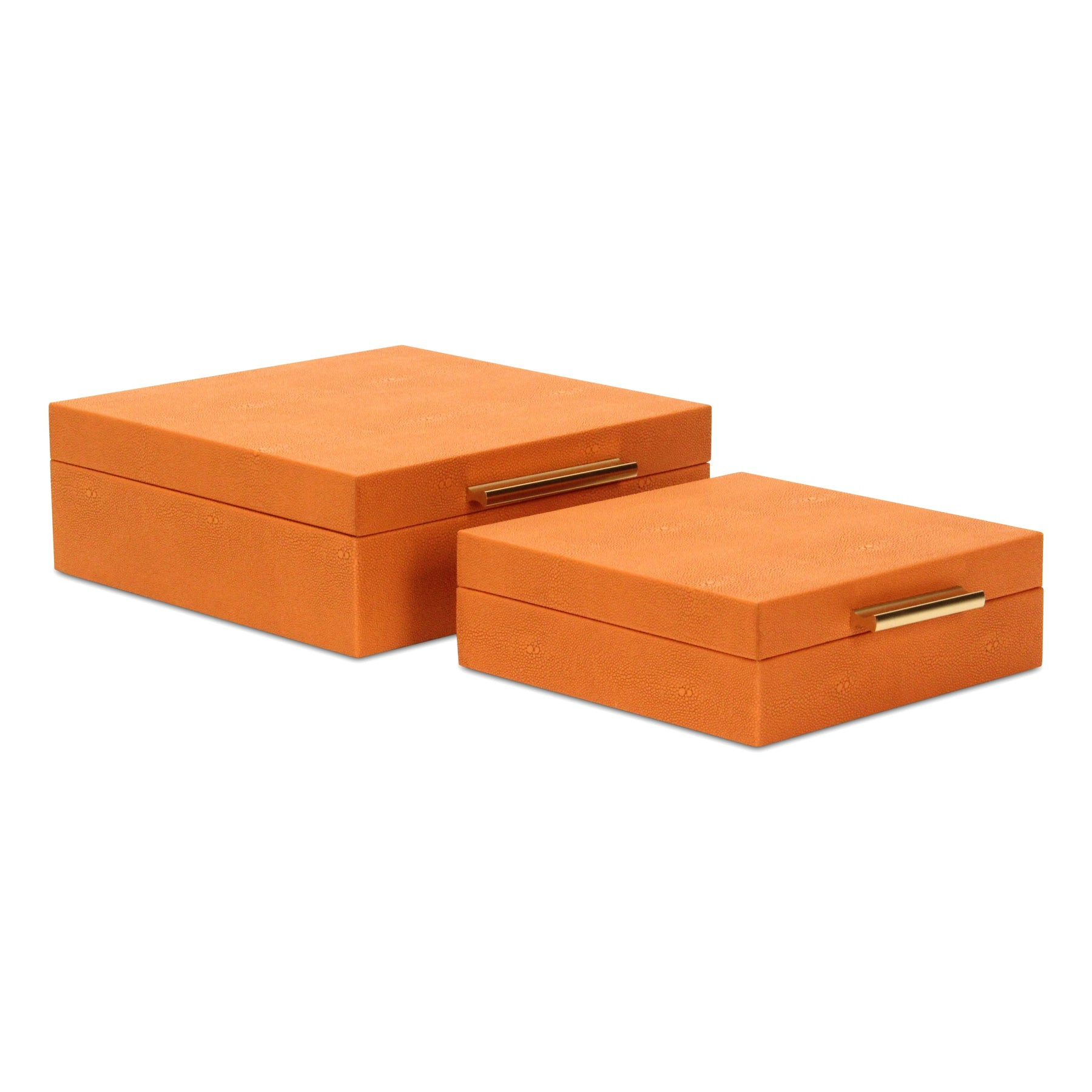 Set Of Two Orange Faux Shagreen Jewelry Boxes With Decorative Hardware - Image 8
