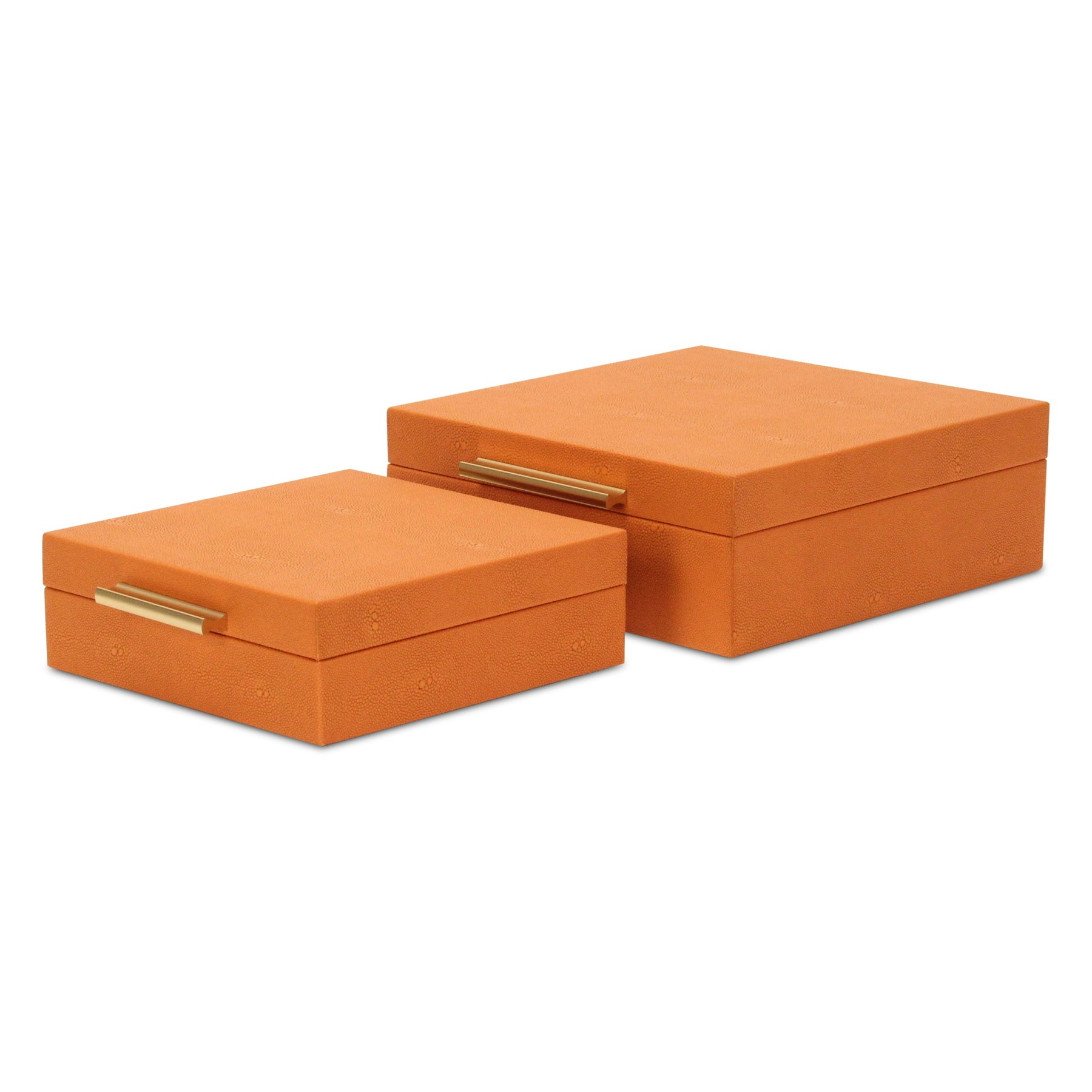 Set Of Two Orange Faux Shagreen Jewelry Boxes With Decorative Hardware - Image 9