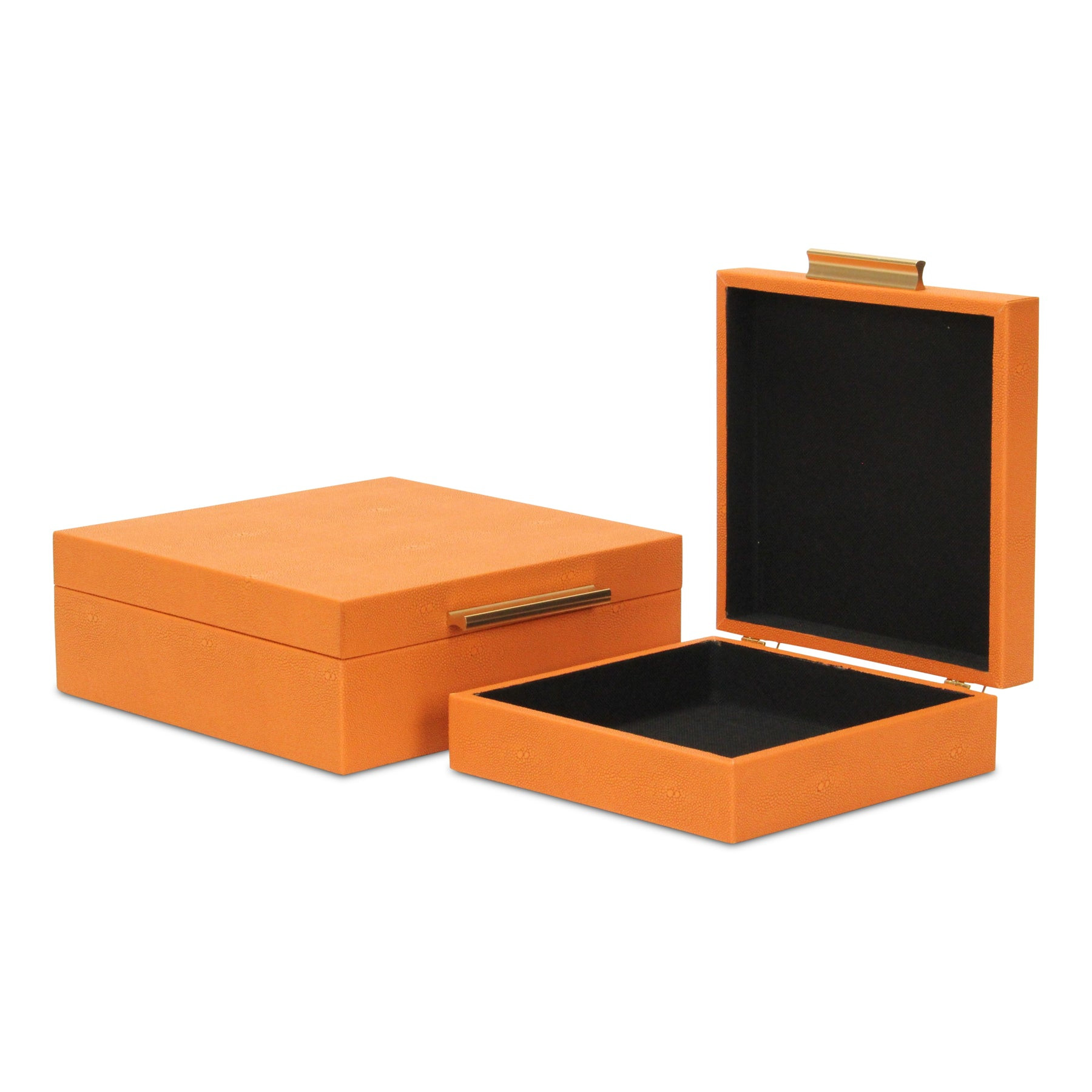 Set Of Two Orange Faux Shagreen Jewelry Boxes With Decorative Hardware - Image 10